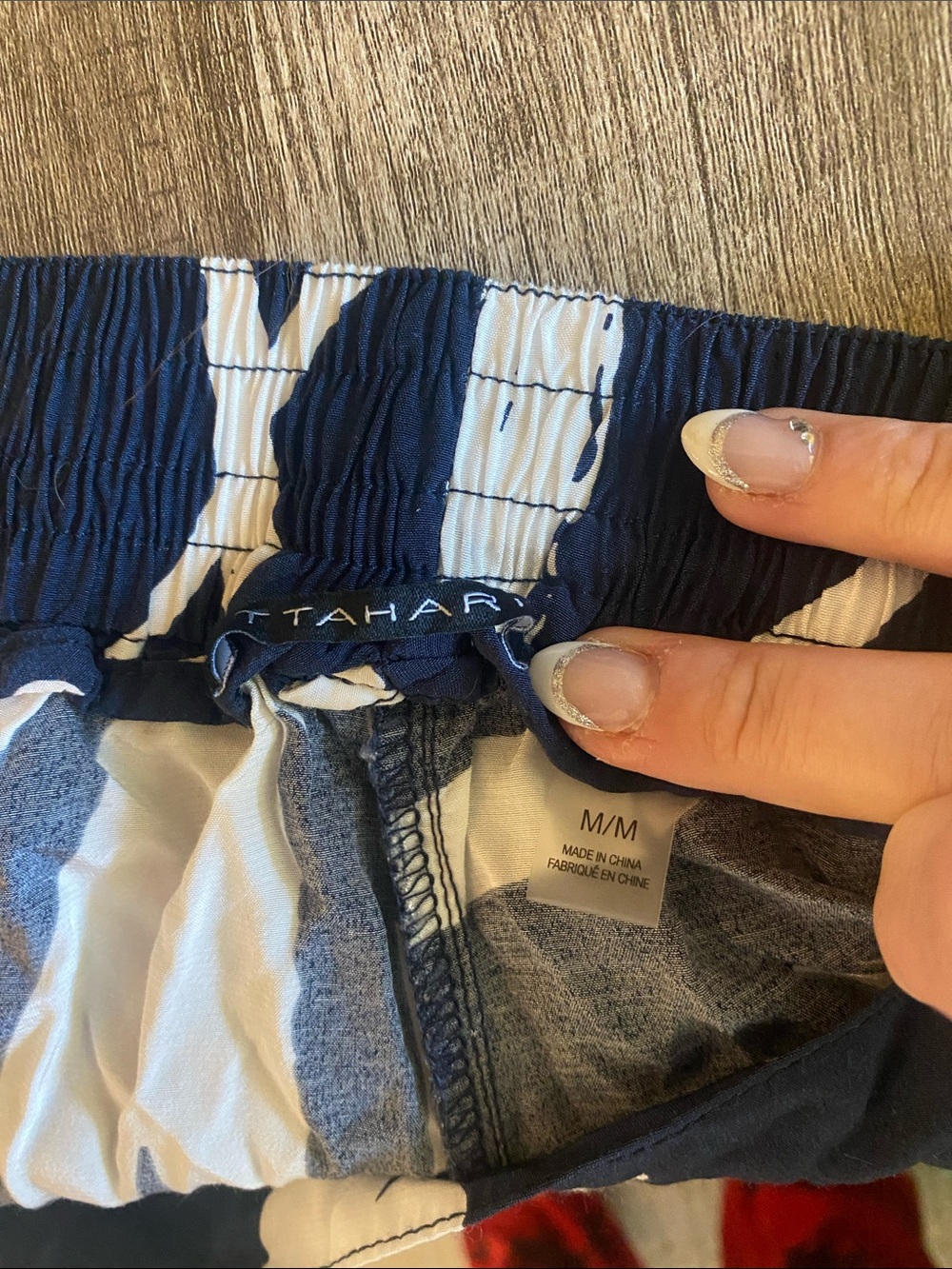 Elie Tahari Navy and White Abstract Wide-Leg Pants - Picture 3 of 3